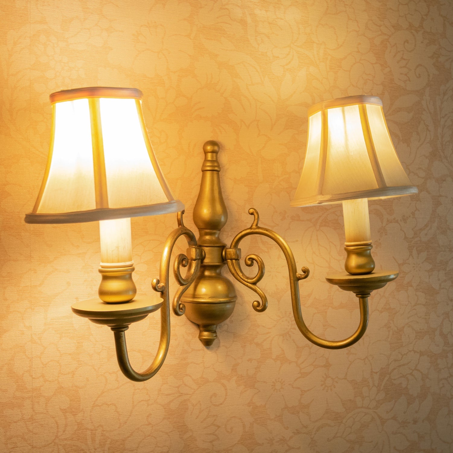 bell oval sconce lampshades in home with light on
