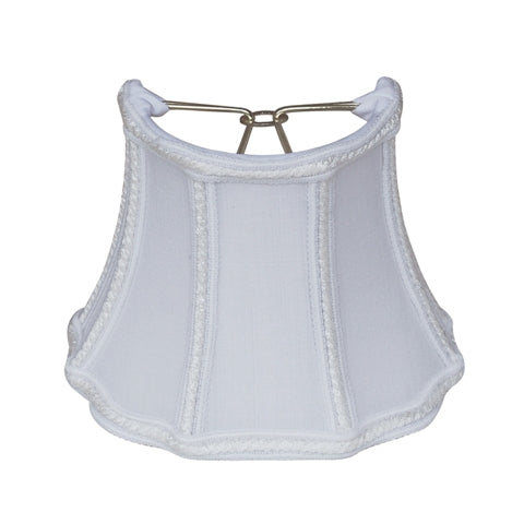 White lampshade with a metal clip on a white background