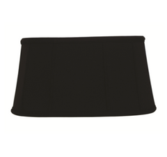A black, oval-shaped lampshade with a smooth surface.
