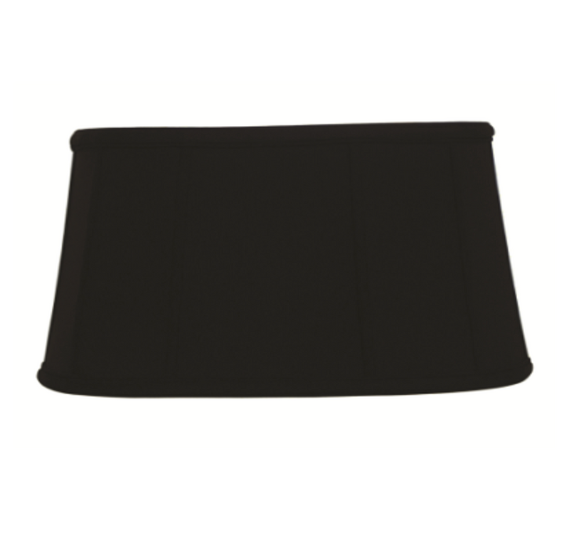 A black, oval-shaped lampshade with a smooth surface.