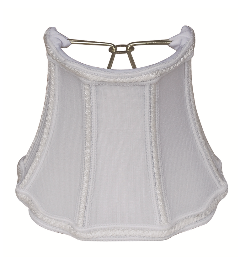 A white, octagon-shaped sconce shade with a decorative border.