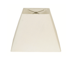 A white, basic rectangle-shaped lampshade with a hand rolled edge and a hard back.