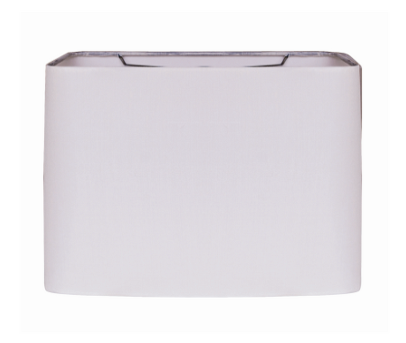 A white, rectangular-shaped, hand rolled edge hard back silk light fixture.