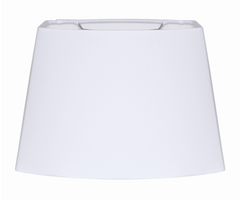 White rectangle oval lampshade with a hand rolled edge and a hard back.